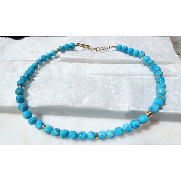 Arizona - Turquoise - Gold Beaded Choker-Necklace 8mm - Picture 5 of 5